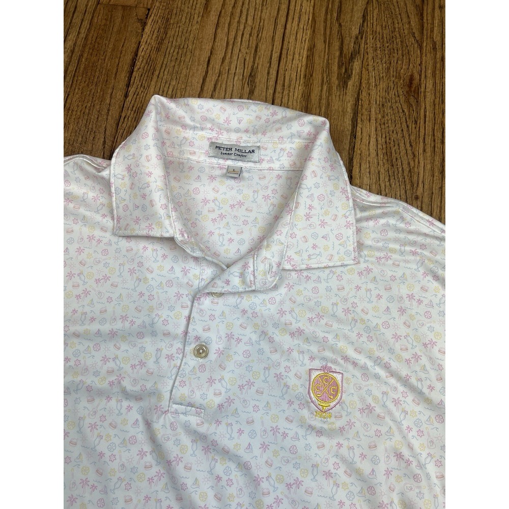 Peter Millar Summer Comfort Polo Shirt White Golf Utopia Burger Men's Sz Large